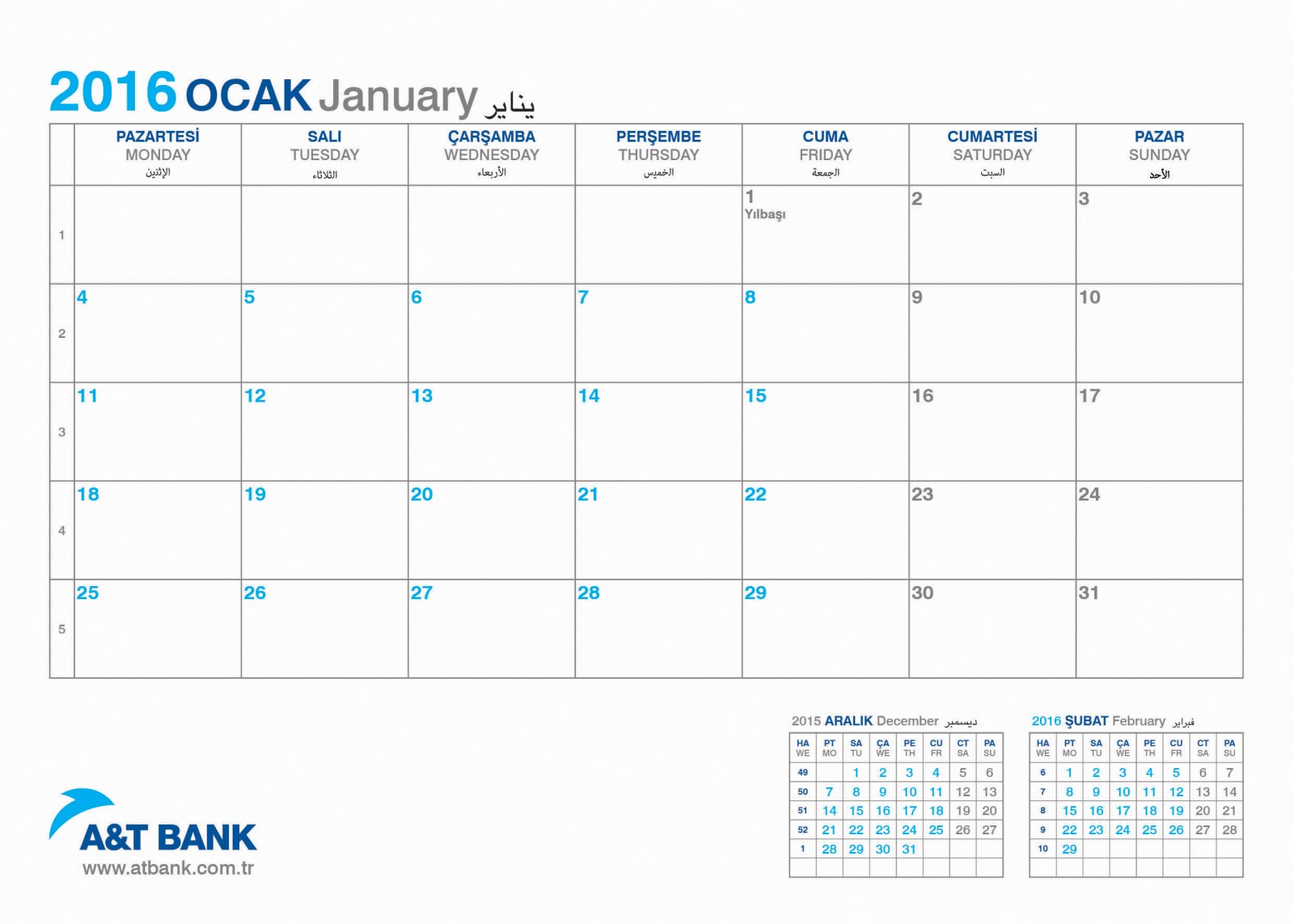 A&T BANK / Takvim / Calendar